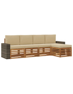 Set di divani da esterno con cuscino 5 pcs Naturale e Beige 2