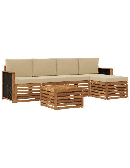 Set di divani da esterno con cuscino 6 pcs Naturale e Beige