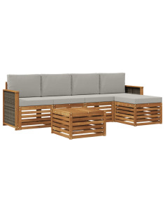 Set di divani da esterno 6 pcs Naturale e Grigio Chiaro 2