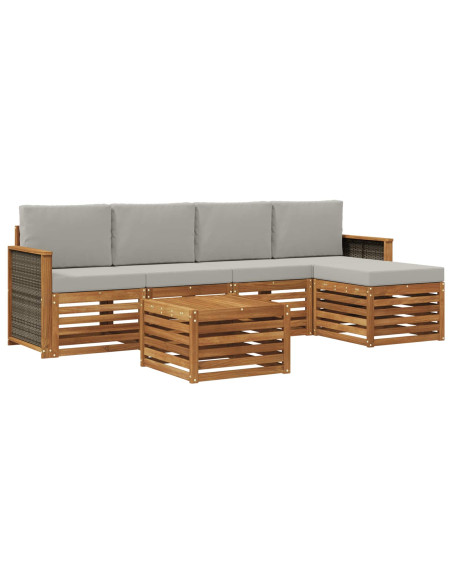 Set di divani da esterno 6 pcs Naturale e Grigio Chiaro