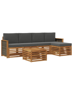 Set di divani da esterno con cuscino 6 pcs Naturale e Antracite 2