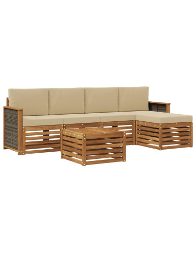 Set di divani da esterno con cuscino 6 pcs Naturale e Beige