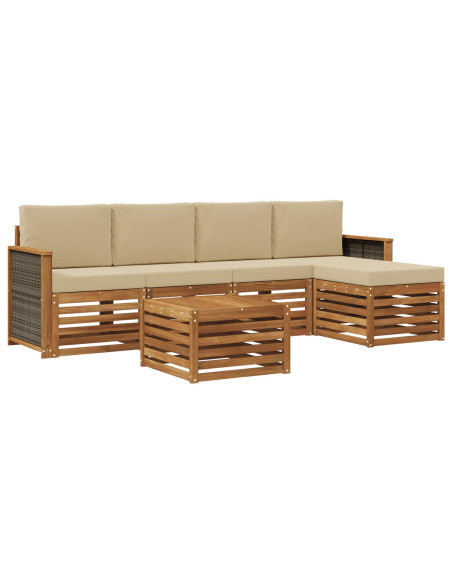 Set di divani da esterno con cuscino 6 pcs Naturale e Beige