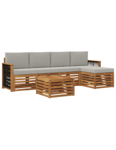 Set di divani da esterno 6 pcs Naturale e Grigio Chiaro 2