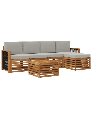 Set di divani da esterno 6 pcs Naturale e Grigio Chiaro