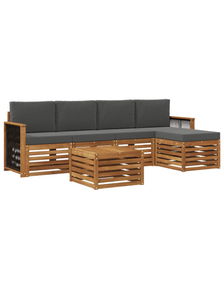 Set di divani da esterno con cuscino 6 pcs Naturale e Antracite