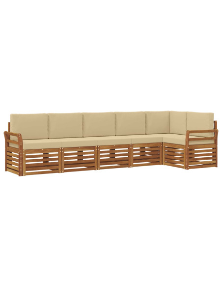 Set divani 6 pcs Naturale e Beige Legno di Acacia Massello