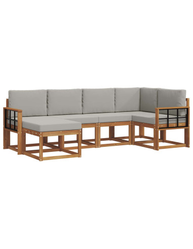 Set di divani da esterno 6 pcs Grigio Naturale e Chiaro