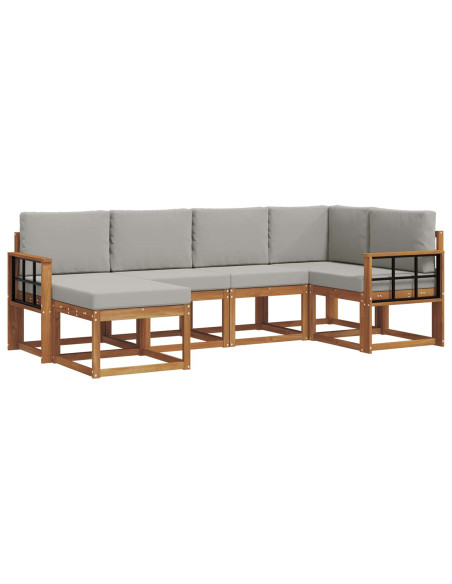 Set di divani da esterno 6 pcs Grigio Naturale e Chiaro