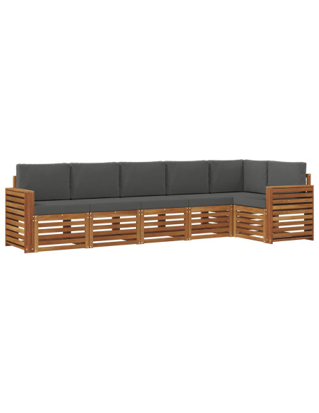 Set divani 6 pcs Naturale e Antracite Legno di Acacia Massello
