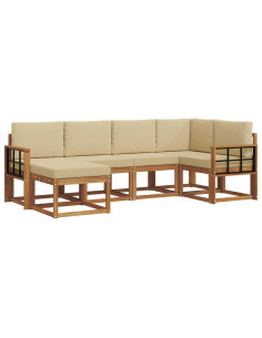 Set di divani da esterno con cuscino 6 pcs Naturale e Beige 2