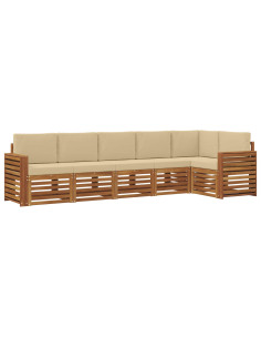 Set divani 6 pcs Naturale e Beige Legno di Acacia Massello 2