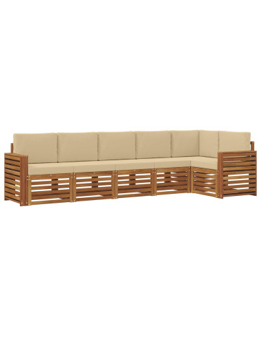 Set divani 6 pcs Naturale e Beige Legno di Acacia Massello