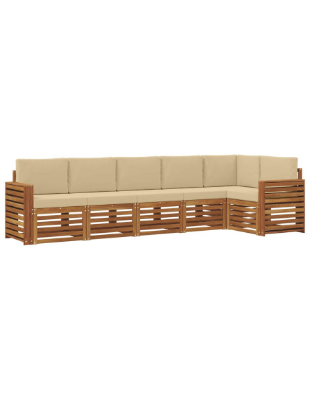 Set divani 6 pcs Naturale e Beige Legno di Acacia Massello