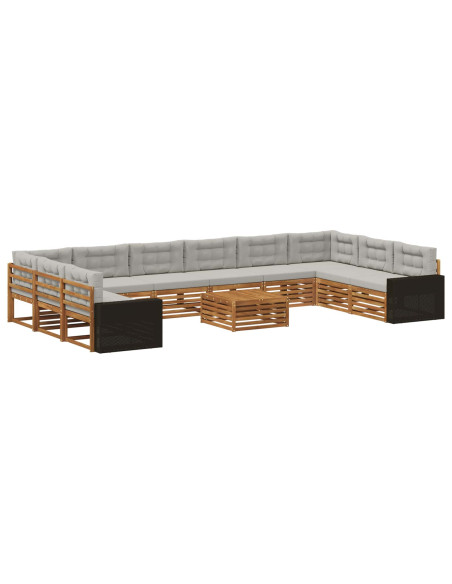 Set divani con cuscino 11 pcs Legno di Acacia Massello