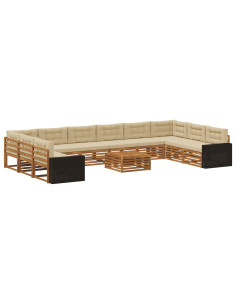Set divani con cuscino 11 pcs Legno di Acacia Massello