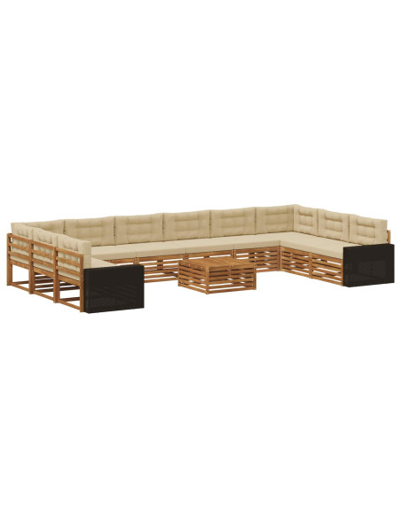 Set divani con cuscino 11 pcs Legno di Acacia Massello