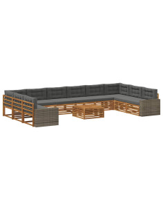 Set divani con cuscino 11 pcs Legno di Acacia Massello