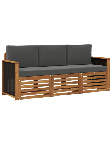 Set divani con cuscino 3 pcs Legno di Acacia Massello