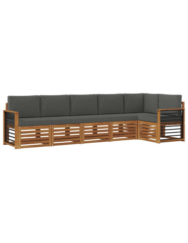 Set divani 6 pcs Naturale e Antracite Legno di Acacia Massello