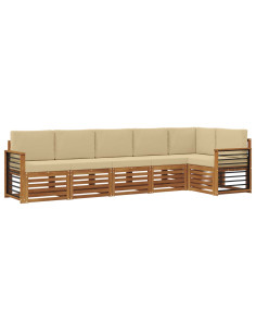 Set divani 6 pcs Naturale e Beige Legno di Acacia Massello 2