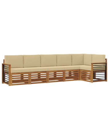 Set divani 6 pcs Naturale e Beige Legno di Acacia Massello