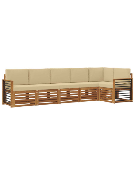 Set divani 6 pcs Naturale e Beige Legno di Acacia Massello