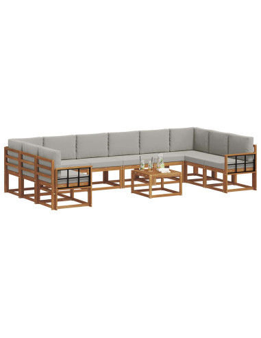 Set di divani con cuscino 11 pcs Grigio Naturale e Chiaro
