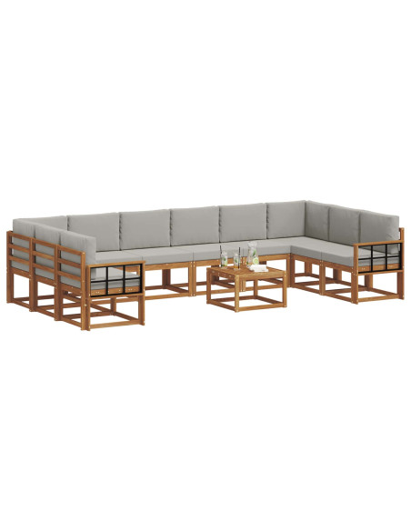 Set di divani con cuscino 11 pcs Grigio Naturale e Chiaro