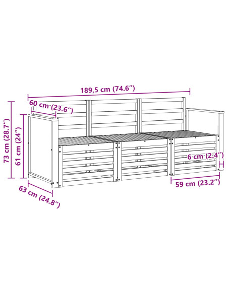 Set divani 3 pcs Legno di Acacia Massello