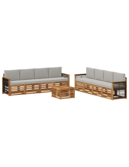 Set divani con cuscino 9 pcs Legno di Acacia Massello