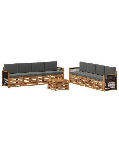 Set divani con cuscino 9 pcs Legno di Acacia Massello