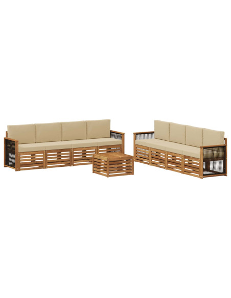 Set divani con cuscino 9 pcs Legno di Acacia Massello