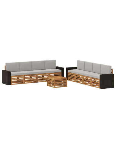 Set divani con cuscino 9 pcs Legno di Acacia Massello