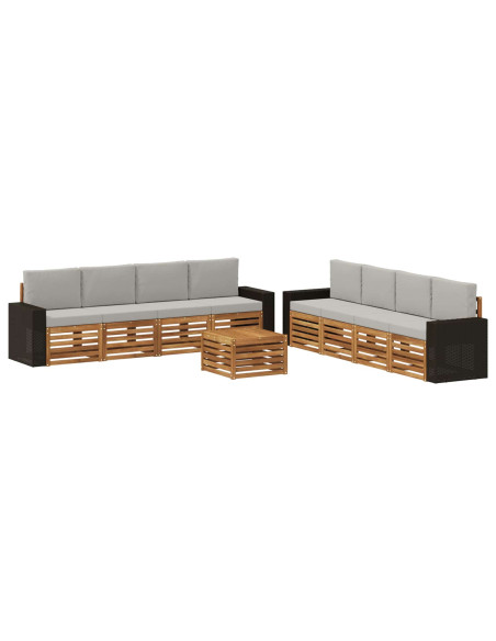 Set divani con cuscino 9 pcs Legno di Acacia Massello