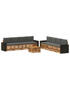 Set divani con cuscino 9 pcs Legno di Acacia Massello