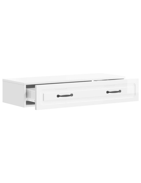 Tavolino da Parete Laterale Bianco Lucido 87,5 x 34,5 x 17 cm