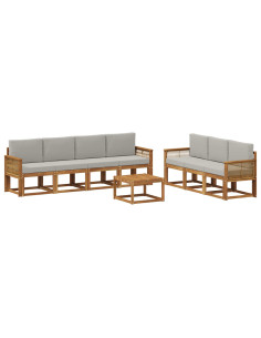 Set di divani da esterno 8 pcs Naturale e Grigio Chiaro