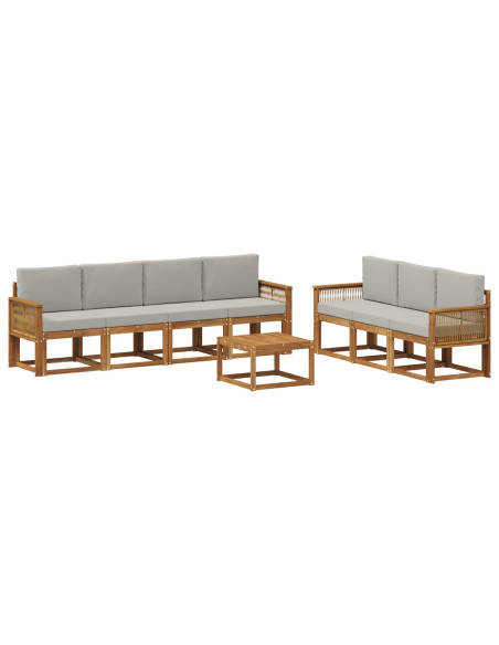 Set di divani da esterno 8 pcs Naturale e Grigio Chiaro