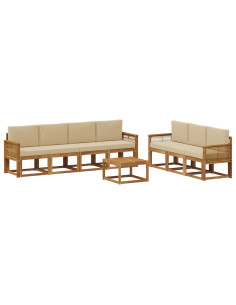 Set di divani da esterno 8 pcs Naturale e Beige Poliestere