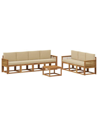Set di divani da esterno 8 pcs Naturale e Beige Poliestere