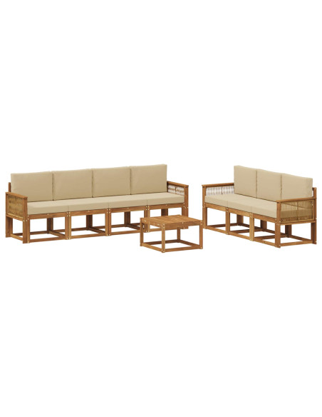 Set di divani da esterno 8 pcs Naturale e Beige Poliestere