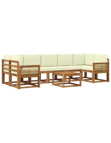 Set di divani da esterno 8 pcs Naturale e Crema Poliestere