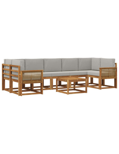 Set di divani da esterno 8 pcs Naturale e Grigio Chiaro