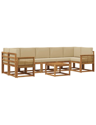 Set di divani da esterno 8 pcs Naturale e Beige Poliestere