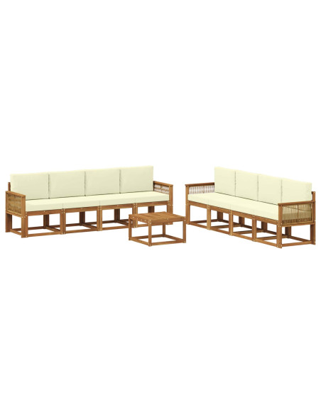 Set di divani da esterno 9 pcs Naturale e Crema Poliestere