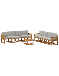 Set di divani da esterno 9 pcs Naturale e Grigio Chiaro
