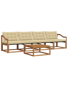 Set di divani da esterno con cuscino 5 pcs Naturale e Beige 2
