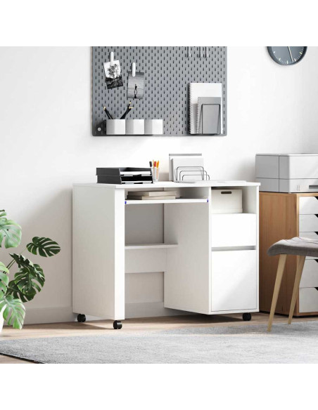 Scrivania con Ruote Bianco 91 x 50 x 77 cm Legno multistrato