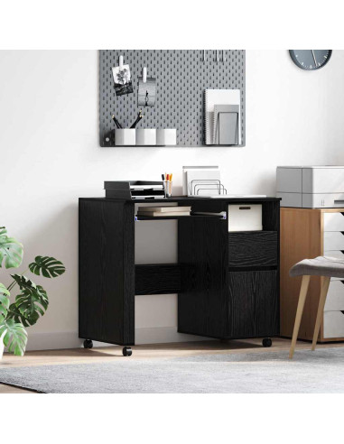 Scrivania con Ruote con cassetto Rovere Nero 91 x 50 x 77 cm
